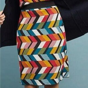 Anthropologie Maeve Size XS Multicolor Geometric Knit Knee Length Sweater Skirt